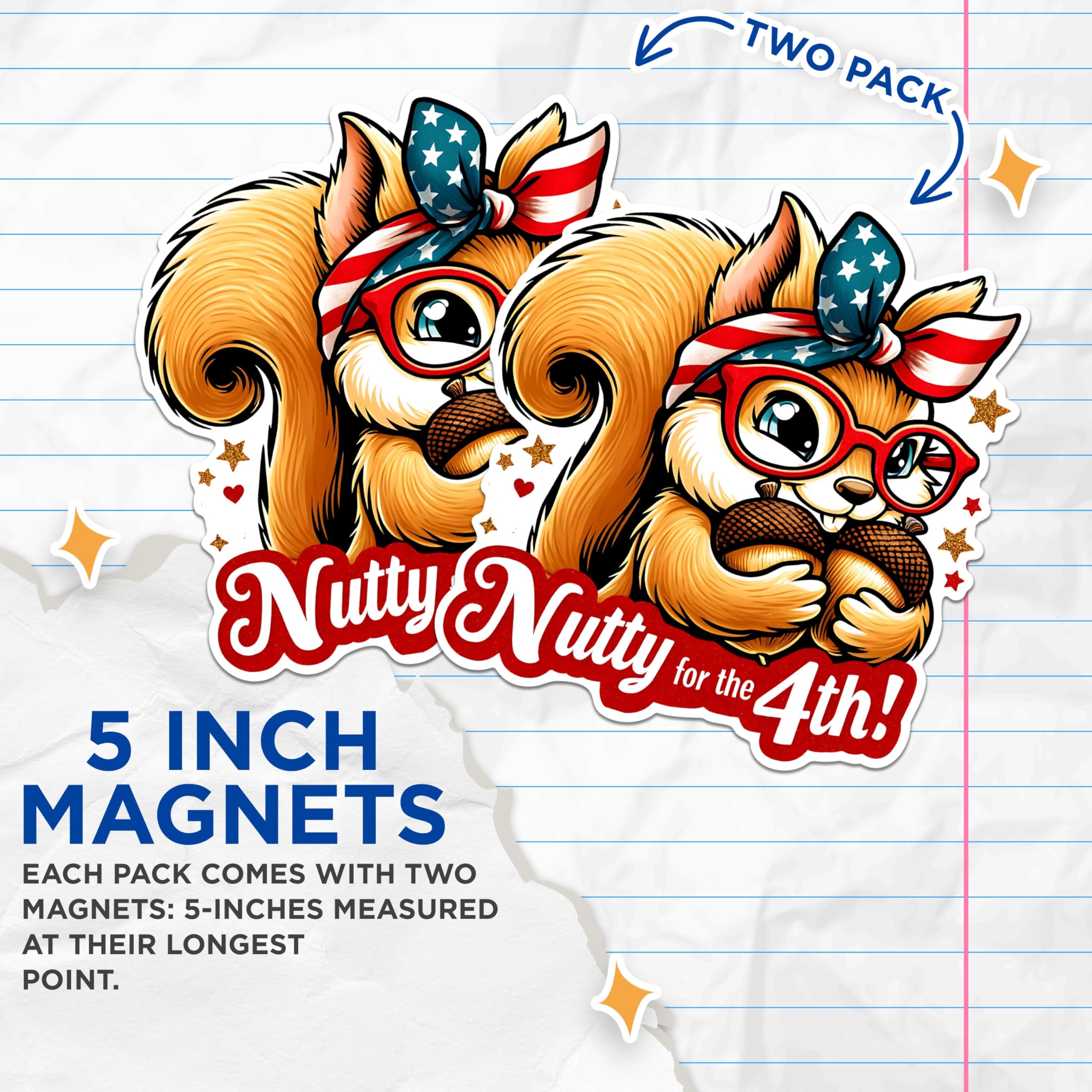 (2 Pack) Nutty for The 4th Magnets - Squirrel with Acorns Magnets - 4th of July Decor Magnets- 5" On Longest Side - for Fridges, Toolboxes, Cars - Made in USA - MAG2708