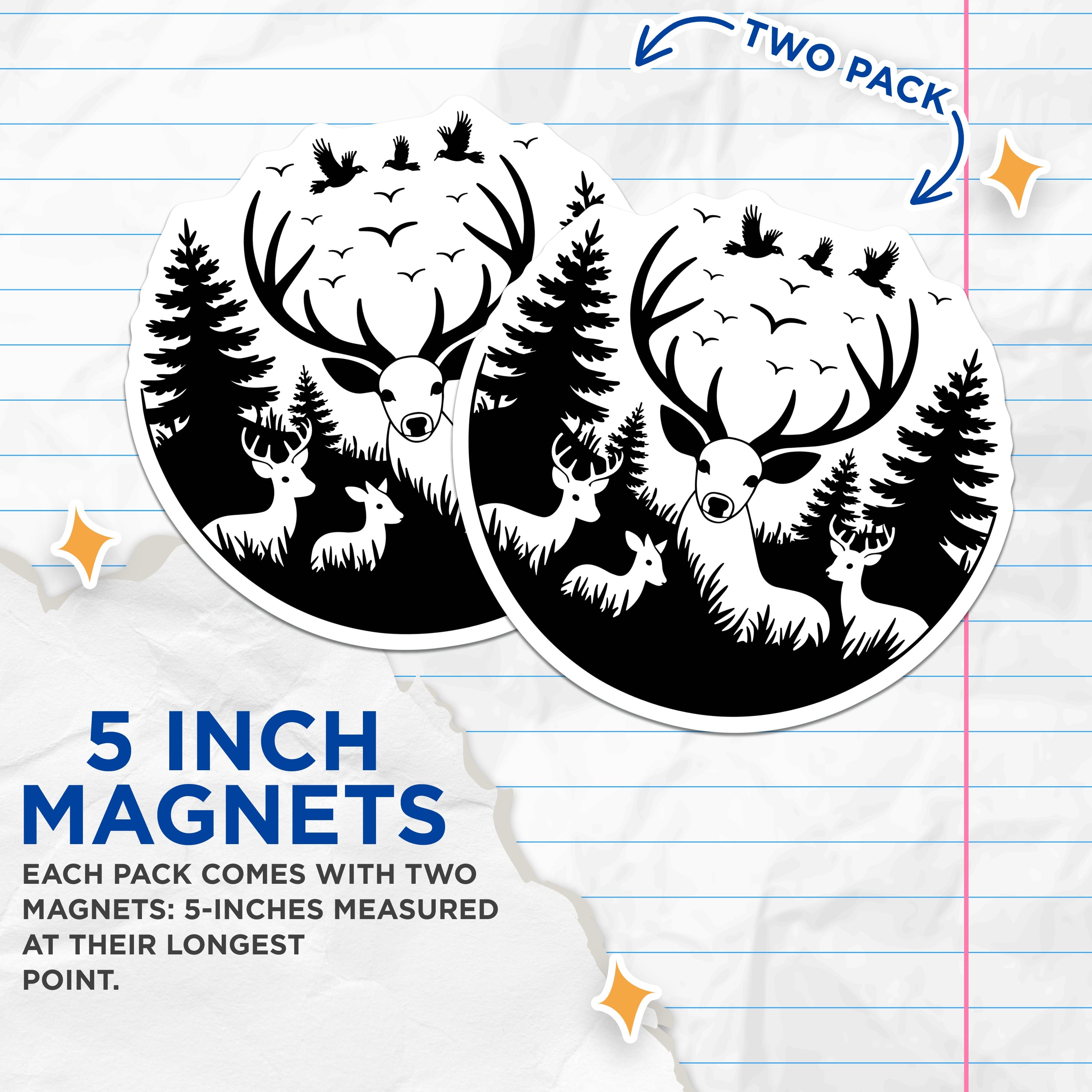 (2 Pack) Deer Family Magnets - Forest Scene - Woodland Animals Decor for Refrigerator - 5 Inches On Longest Side - Thick Durable Magnet - Made in USA - MAG38010