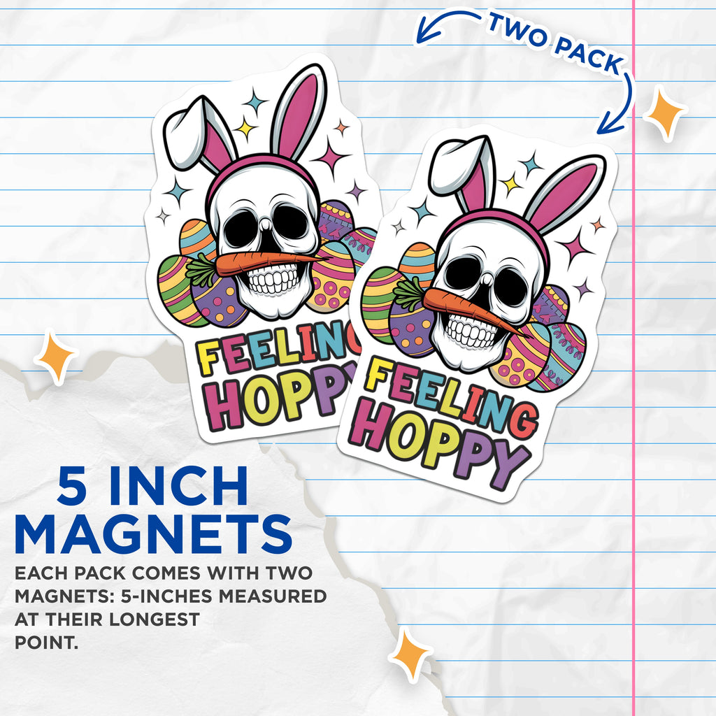 (2 Pack) Goth Easter Bunny Skull Magnets - Alternative Spring Decor - Feeling Hoppy Quirky Fridge Accent - 5 Inches On Longest Side - Thick Durable Magnet - Made in USA - MAG38915