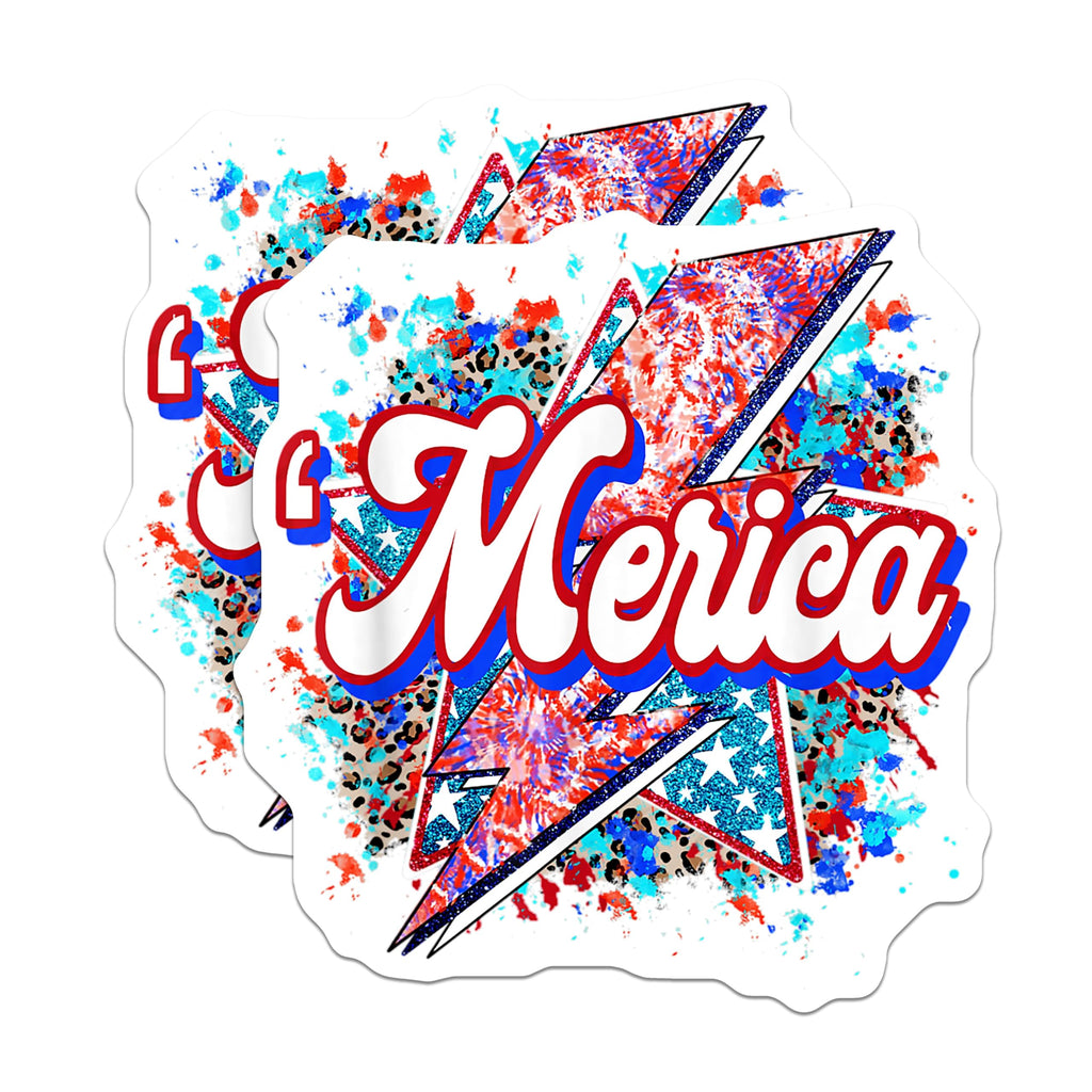 (2 Pack) Merica Patriotic Magnets - Lightning Bolt Design - American Pride 4th of July Decor - 5 Inches On Longest Side - Thick Durable Magnet - Made in USA - MAG28639