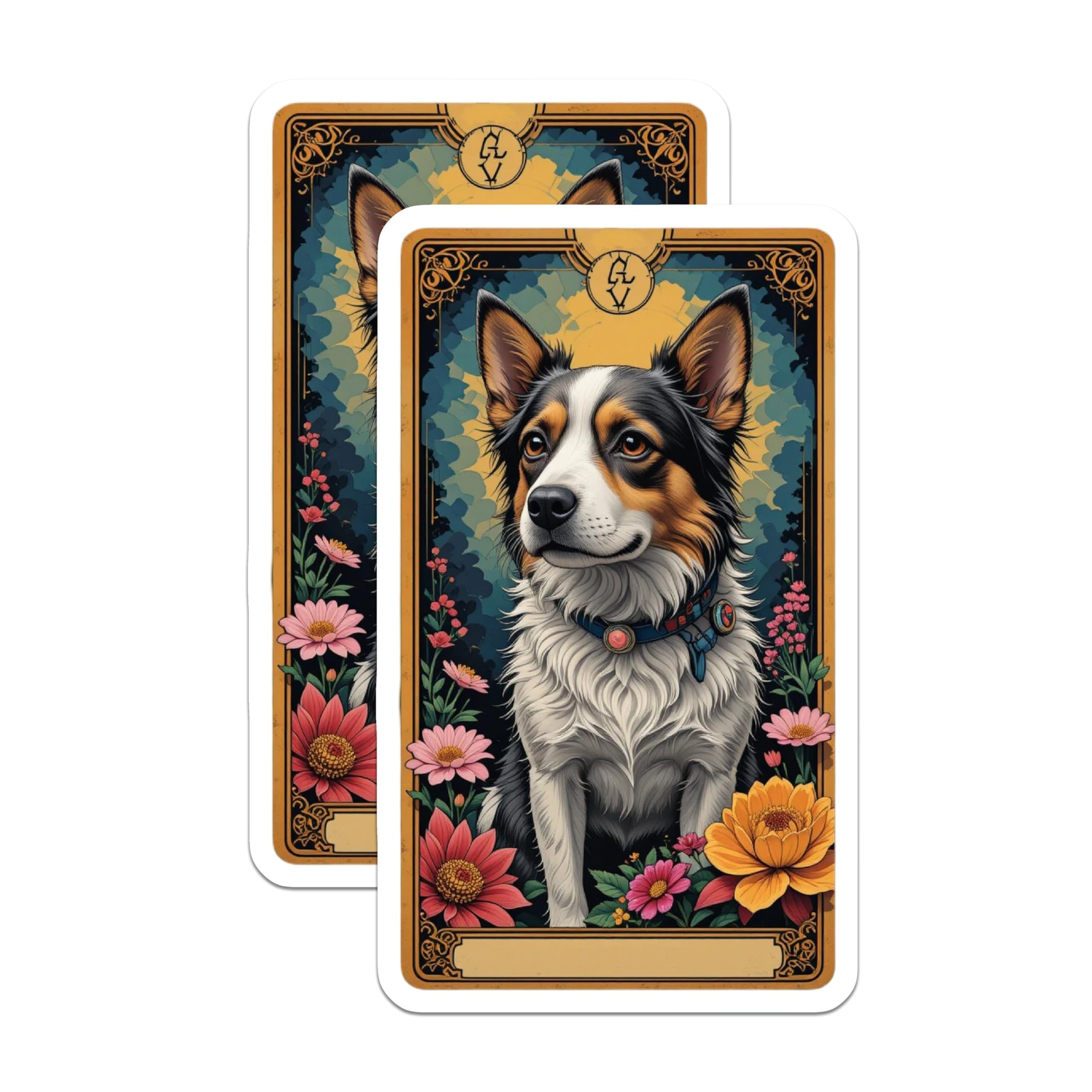 (2 Pack) Border Collie Dog Magnets - Whimsical Tarot Card Style Animal Art - Mystical Floral Pet Decor - Refrigerator Magnets - 5 Inches On Longest Side - Thick Durable Magnet - Made in USA - MAG22826