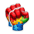 (2 Pack) Autism Awareness Fist Magnets - Puzzle Piece Raised Fist - Advocacy Decor - Symbol of Unity - 5" On Longest Side - for Cars, Fridges, Toolboxes - Made in USA - MAG7097