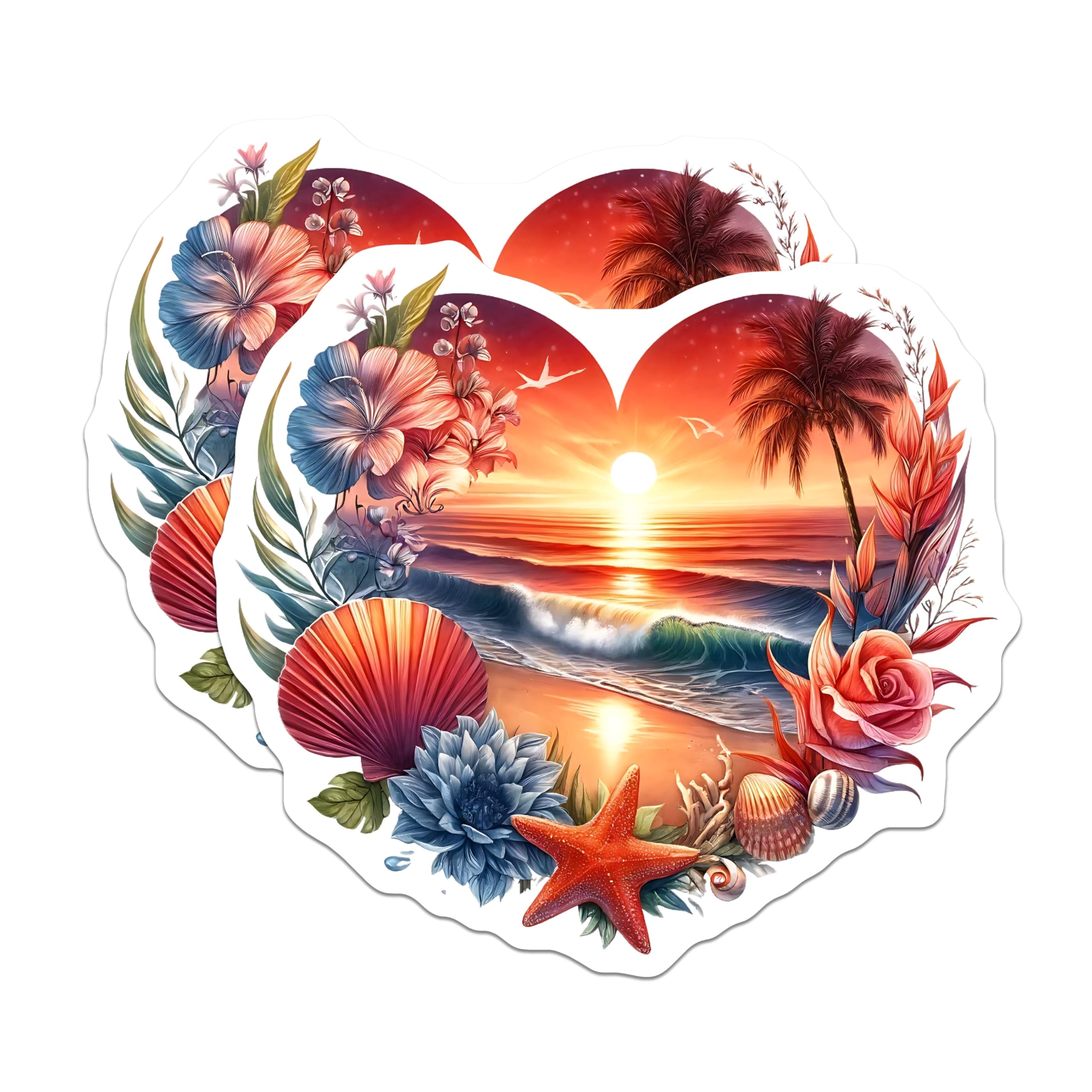 (2 Pack) Beach Heart Magnets - Ocean Sunset Decor - Coastal Home Accent Fridge Magnets - 5" On Longest Side - Premium Magnet - for Cars, Refrigerators, Toolboxes, Lockers - Made in USA - MAG14633