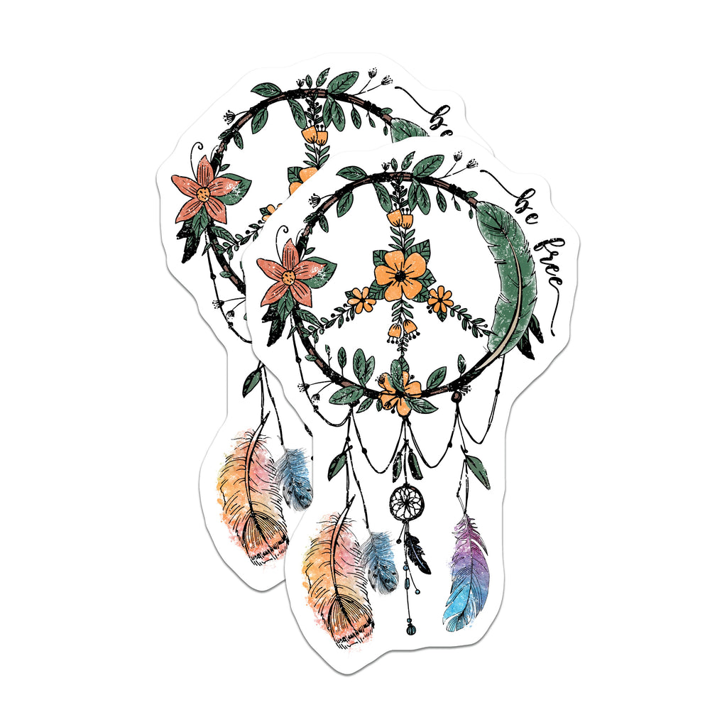 (2 Pack) Boho Peace Sign Magnets - Dreamcatcher Feathers - Free Spirit Aesthetic Decor - 5 Inches On Longest Side - Thick Durable Magnet - Made in USA - MAG36808