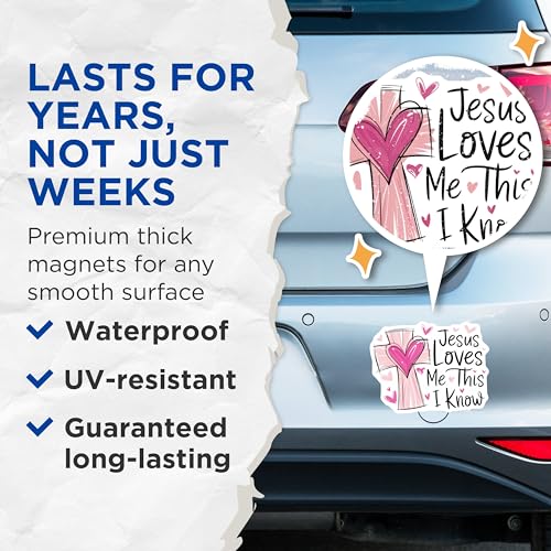 (2 Pack) Jesus Loves Me This I Know Magnets Magnets - Heart Cross Decor - 5" On Longest Side - Made in USA - Sticks to Refrigerators & Metal Surfaces - MAG8930