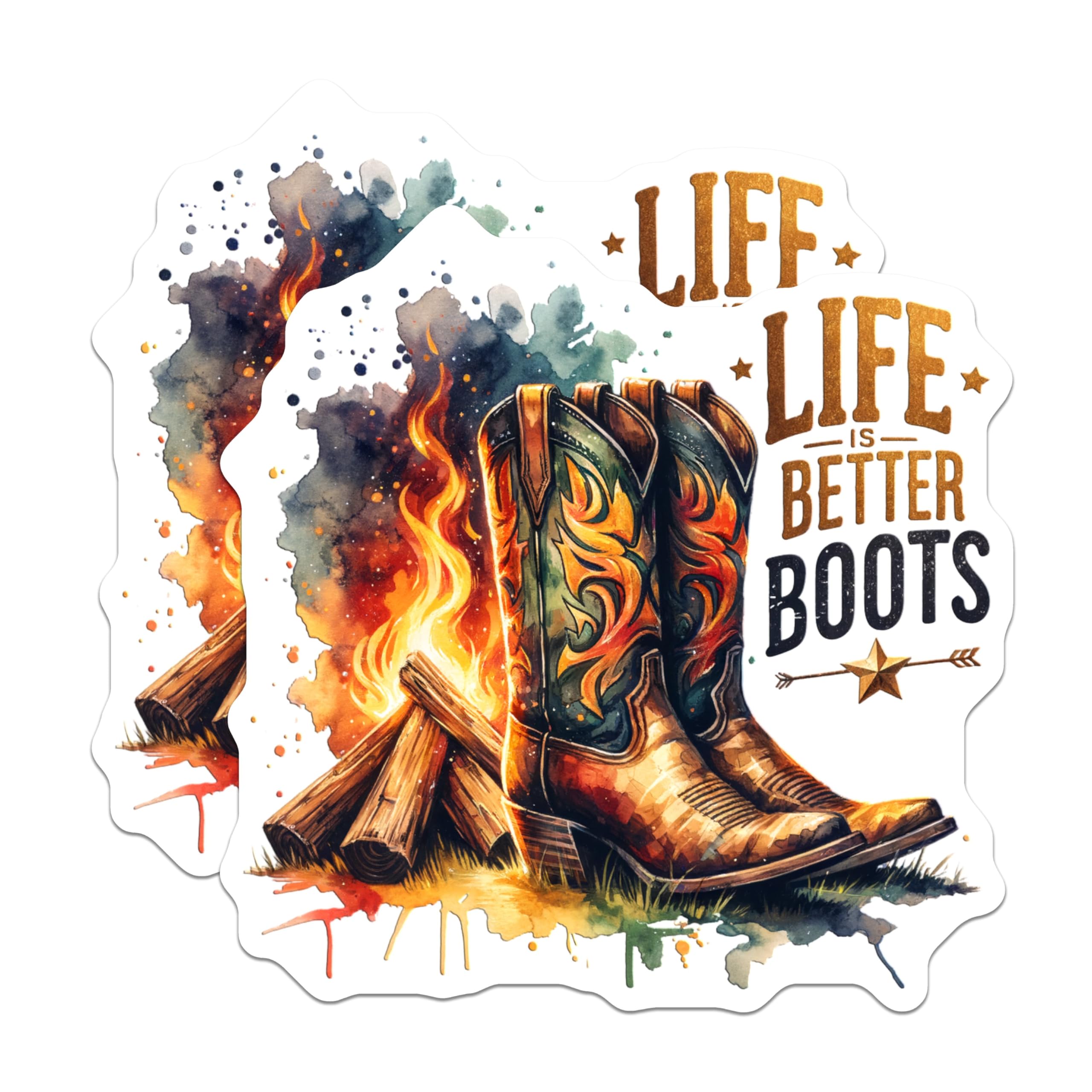 (2 Pack) Life is Better Boots Stickers - Western Boots - Camping Stickers - Outdoors Lifestyle Decal - 5" On Longest Side - Sticks to Smooth Flat Surfaces - Made in USA - BMCS6944