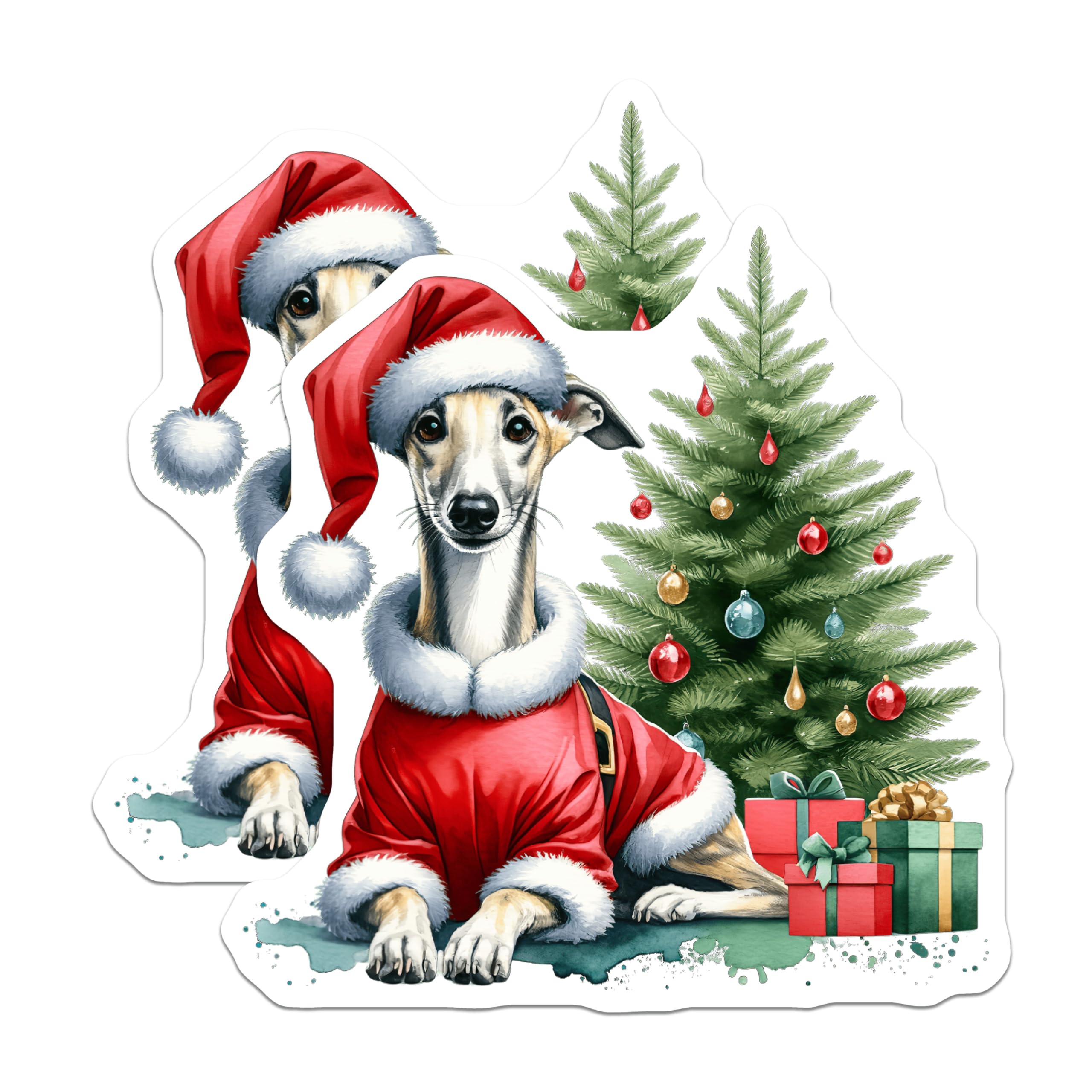 (2 Pack) Whippet Santa Christmas Magnets - Dog Lover Holiday Decor - Cute Animal Fridge Magnet Art - 5 Inches On Longest Side - Thick Durable Magnet - Made in USA - MAG27347
