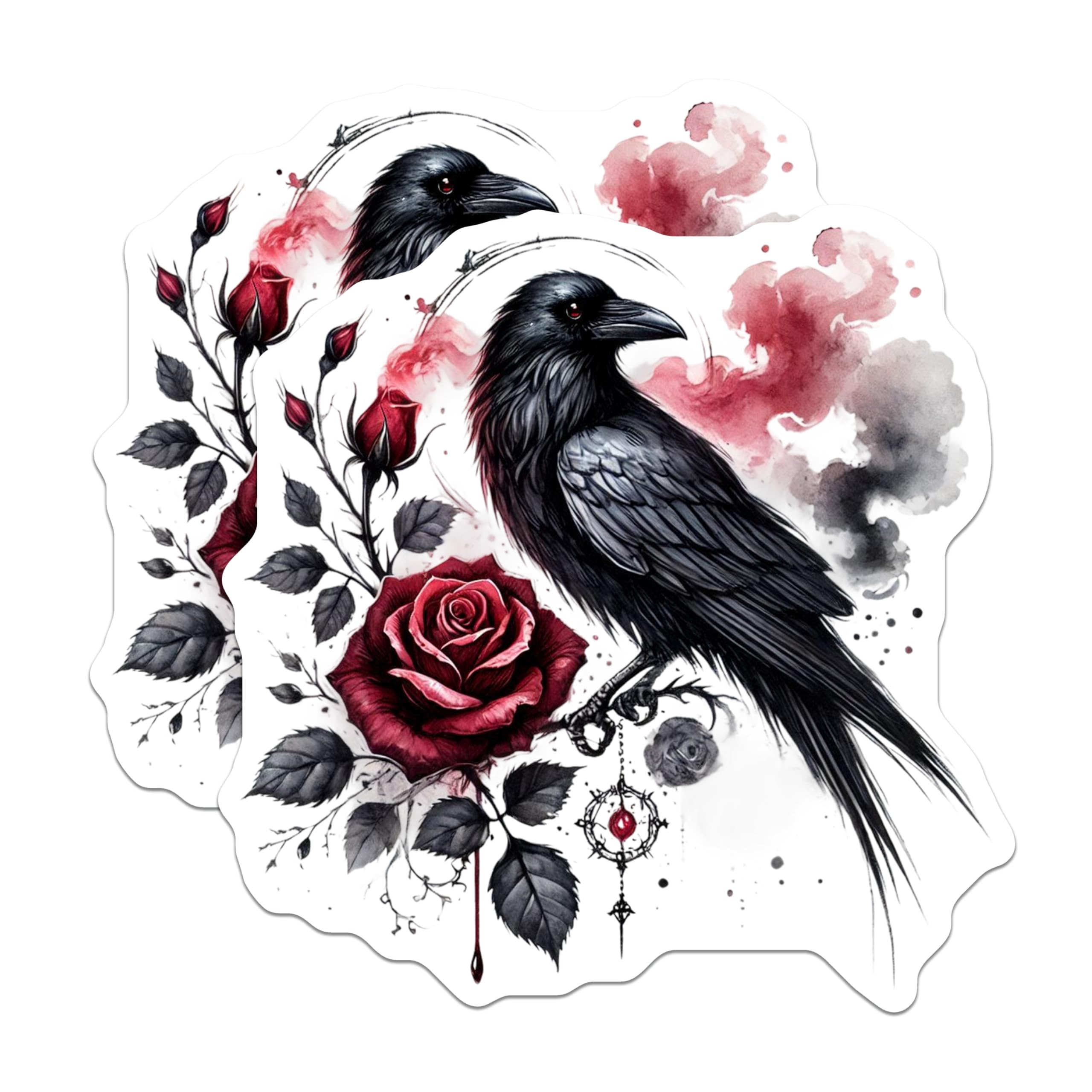 (2 Pack) Raven and Roses Magnets - Gothic Home Decor - Bird Art Refrigerator Magnets - 5" On Longest Side - Premium Magnet - for Cars, Refrigerators, Toolboxes, Lockers - Made in USA - MAG16148