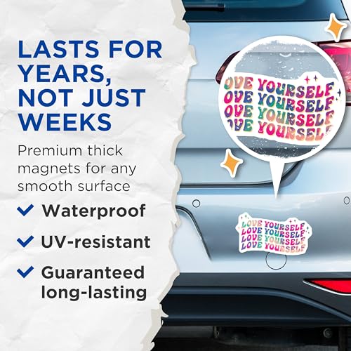 (2 Pack) Love Yourself Magnets - Motivational Phrase - Positive Affirmation - Inspirational Quote - 5" On Longest Side - for Cars, Refrigerators, Toolboxes, Lockers - Made in USA BMCS3230