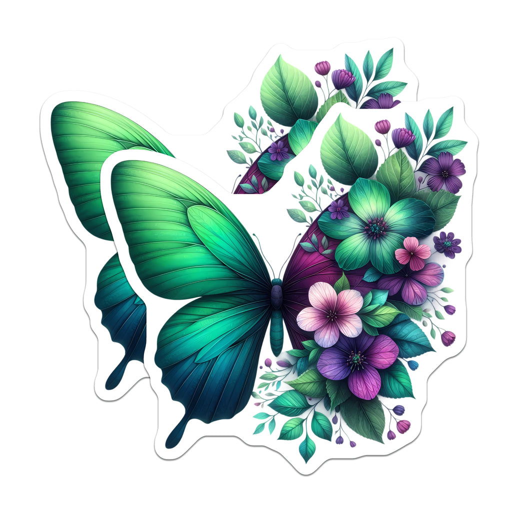 (2 Pack) Teal Purple Floral Butterfly Magnets - Whimsical Garden Nature Decor - Aesthetic Fridge Locker Accent - 5 Inches On Longest Side - Thick Durable Magnet - Made in USA - MAG39899