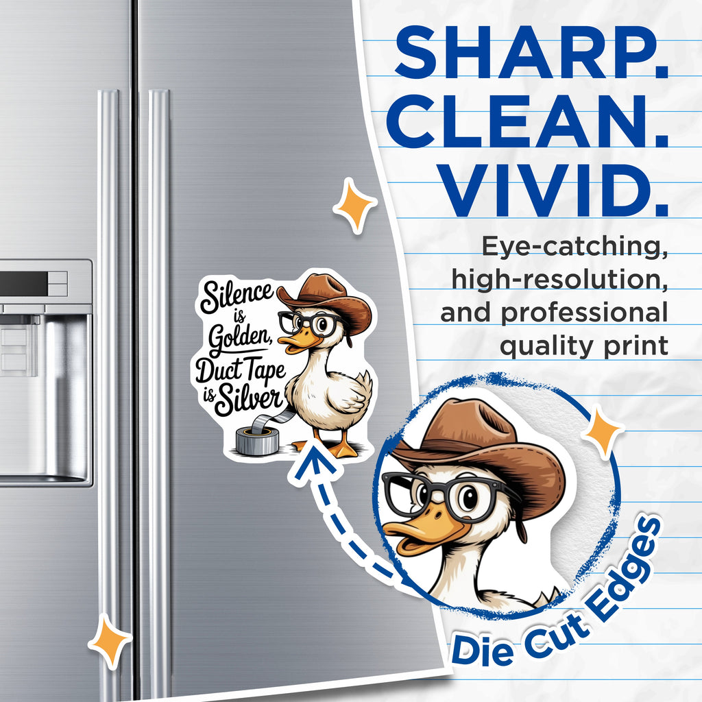 (2 Pack) Silence is Golden Duct Tape is Silver Magnets - Funny Duck Quote Magnet - Sarcastic Refrigerator Decor - 5 Inches On Longest Side - Thick Durable Magnet - Made in USA - MAG36637