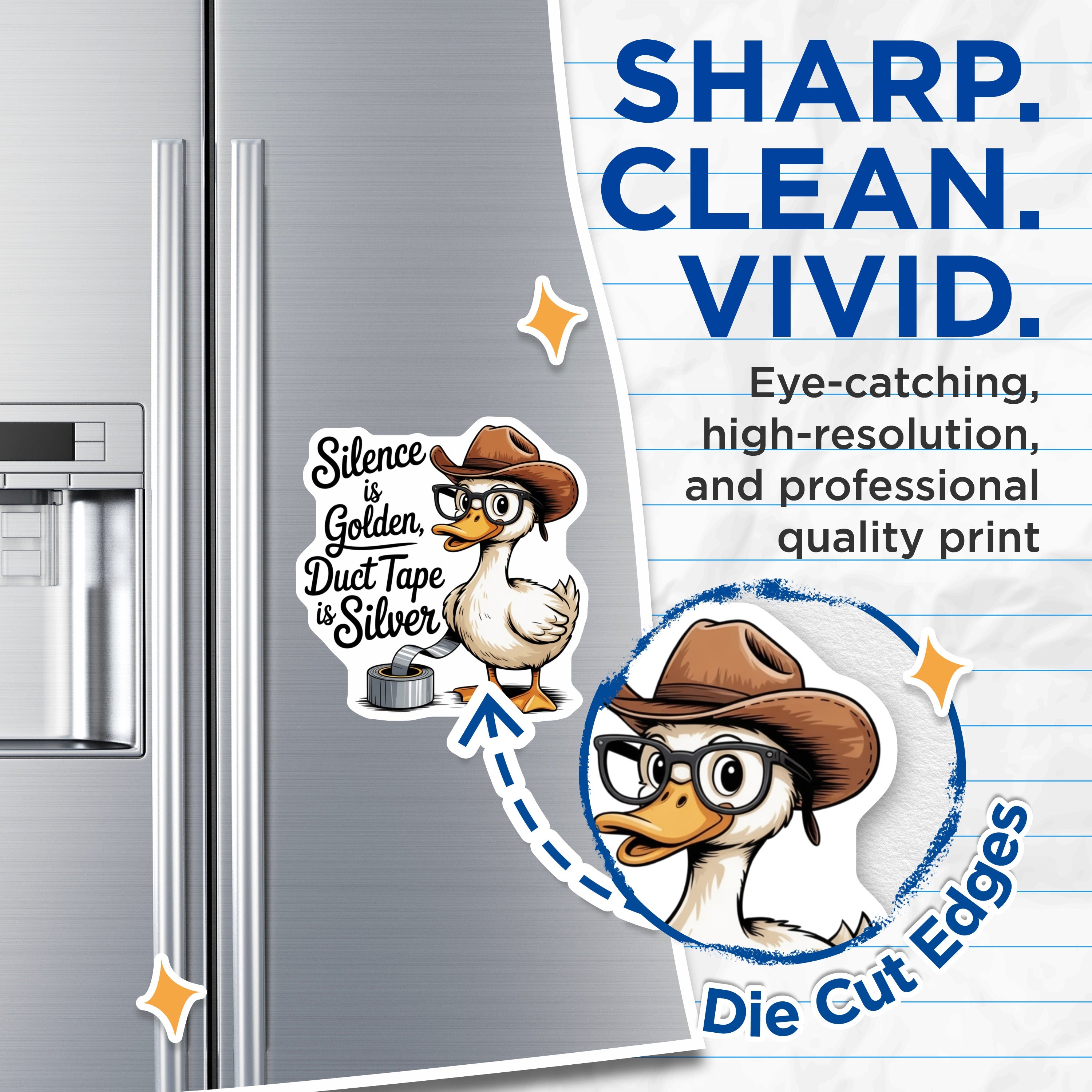 (2 Pack) Silence is Golden Duct Tape is Silver Magnets - Funny Duck Quote Magnet - Sarcastic Refrigerator Decor - 5 Inches On Longest Side - Thick Durable Magnet - Made in USA - MAG36637
