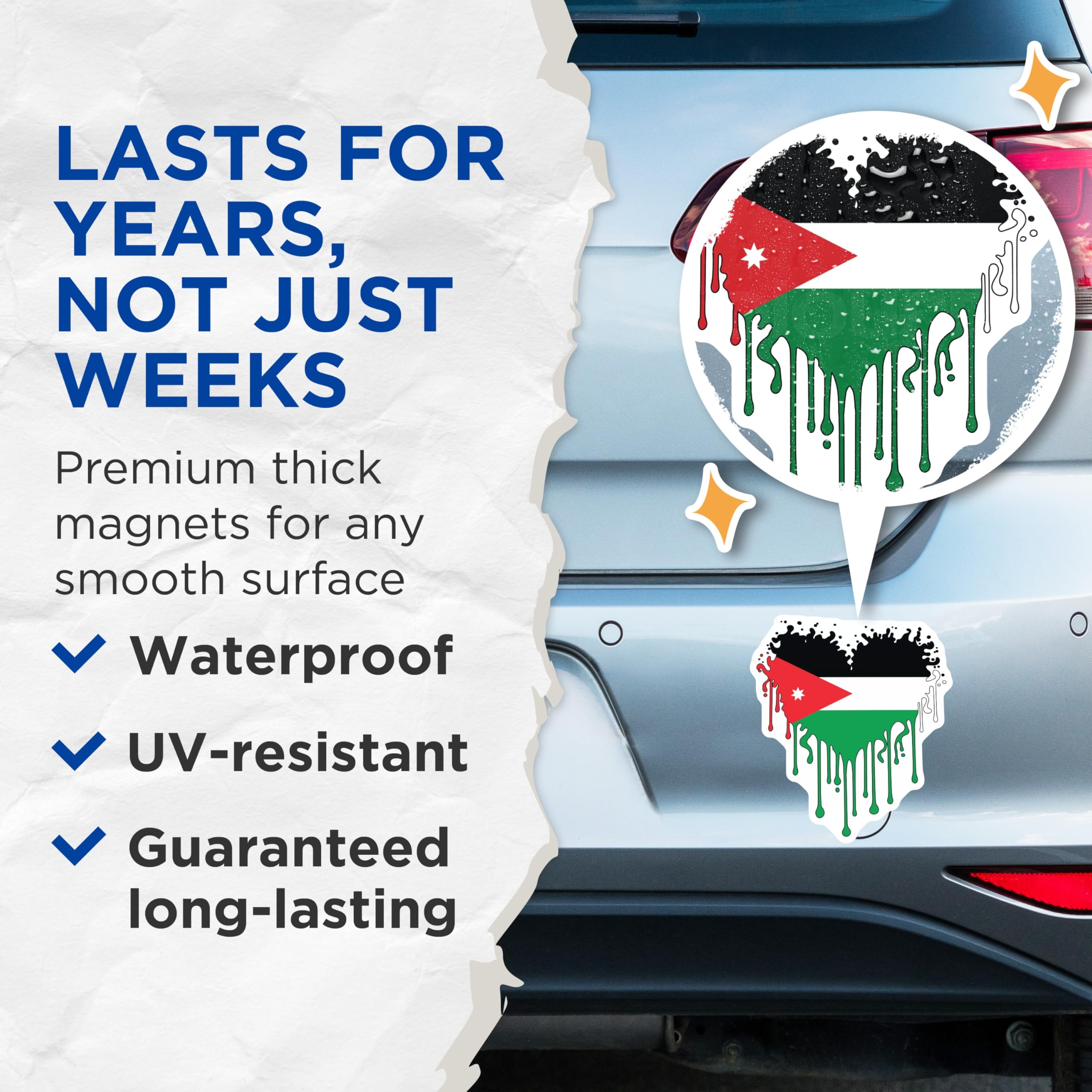 (2 Pack) Jordan Flag Magnets - Jordanian Pride - Fridge Magnets Decor - 5" On Longest Side - Premium Magnet - for Cars, Refrigerators, Toolboxes, Lockers - Made in USA - MAG18850