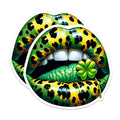 (2 Pack) St Patricks Day Lips Magnets - Leopard Print Mouth - Four Leaf Clover Decor - 5" On Longest Side - Premium Magnet - for Cars, Refrigerators, Toolboxes, Lockers - Made in USA - MAG17131