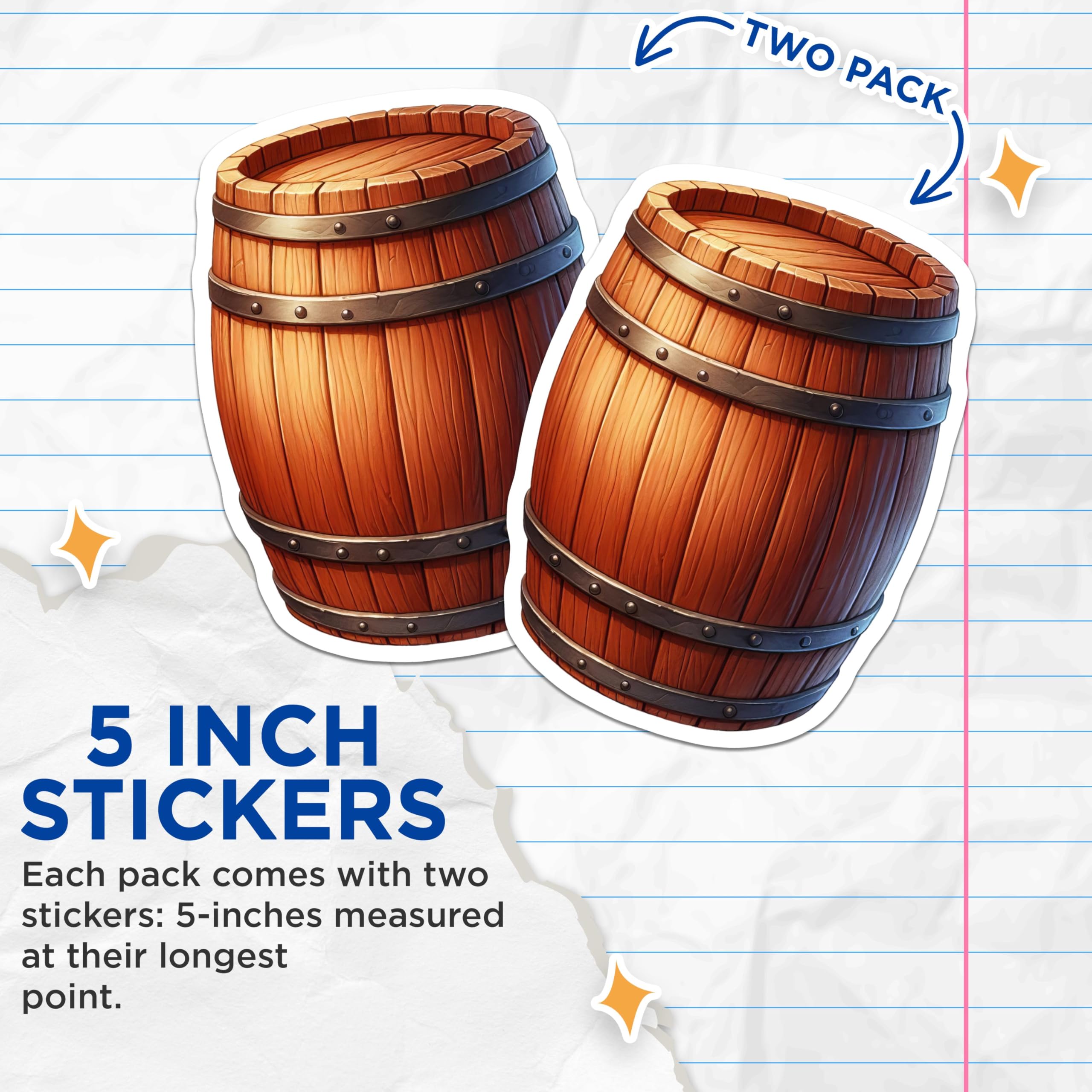 (2 Pack) Barrel Stickers - Wooden Keg - Rustic Vintage Design - 5" On Longest Side - Sticks to Smooth Flat Surfaces - Made in USA - BMCS6656