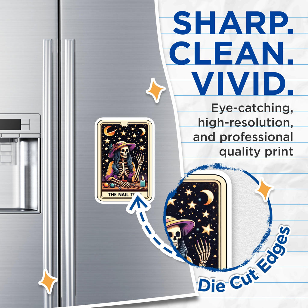 (2 Pack) Unique Nail Tech Magnets - Skeleton Tarot Card Professional Art - Cosmetologist Manicurist Salon Studio Decor - 5 Inches On Longest Side - Thick Durable Magnet - Made in USA - MAG24567