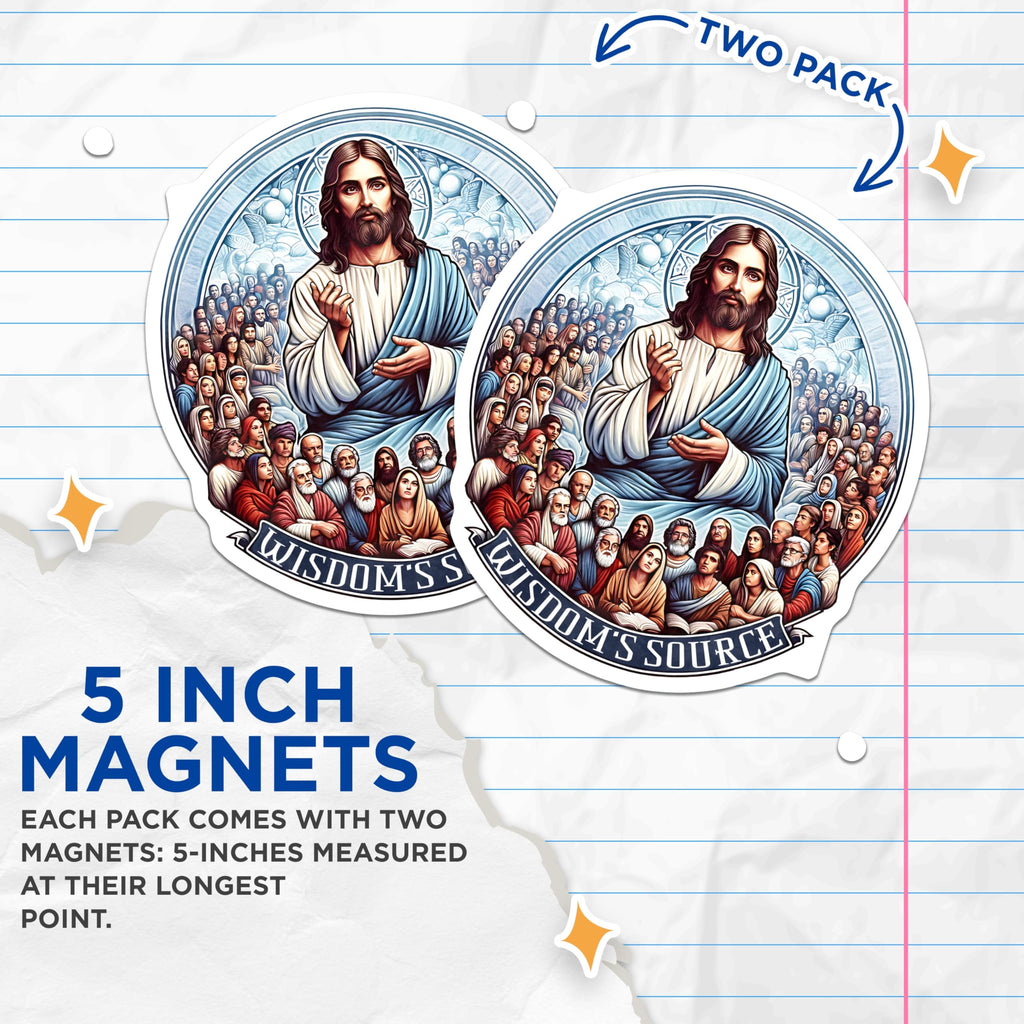 (2 Pack) Jesus Christ Magnets - Christian Religious Art - Spiritual Faith Home Decor - Wisdom's Source Devotion - 5 Inches On Longest Side - Thick Durable Magnet - Made in USA - MAG26446