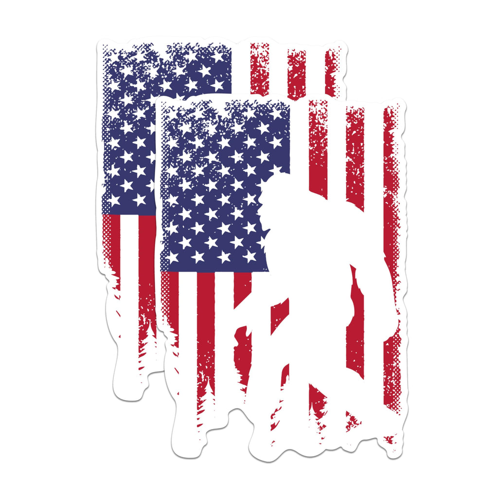 (2 Packs) American Flag Sasquatch Magnets - Bigfoot USA Flag American Pride Magnets - 5 Inches On Longest Side - Premium Magnet - for Fridges, Toolboxes, Cars - Made in USA - MAG2360