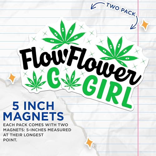 (2 Pack) Flower Girl Magnets Magnets - Marijuana Leaf Decor - 5" On Longest Side - Made in USA - Sticks to Refrigerators & Metal Surfaces - MAG8772