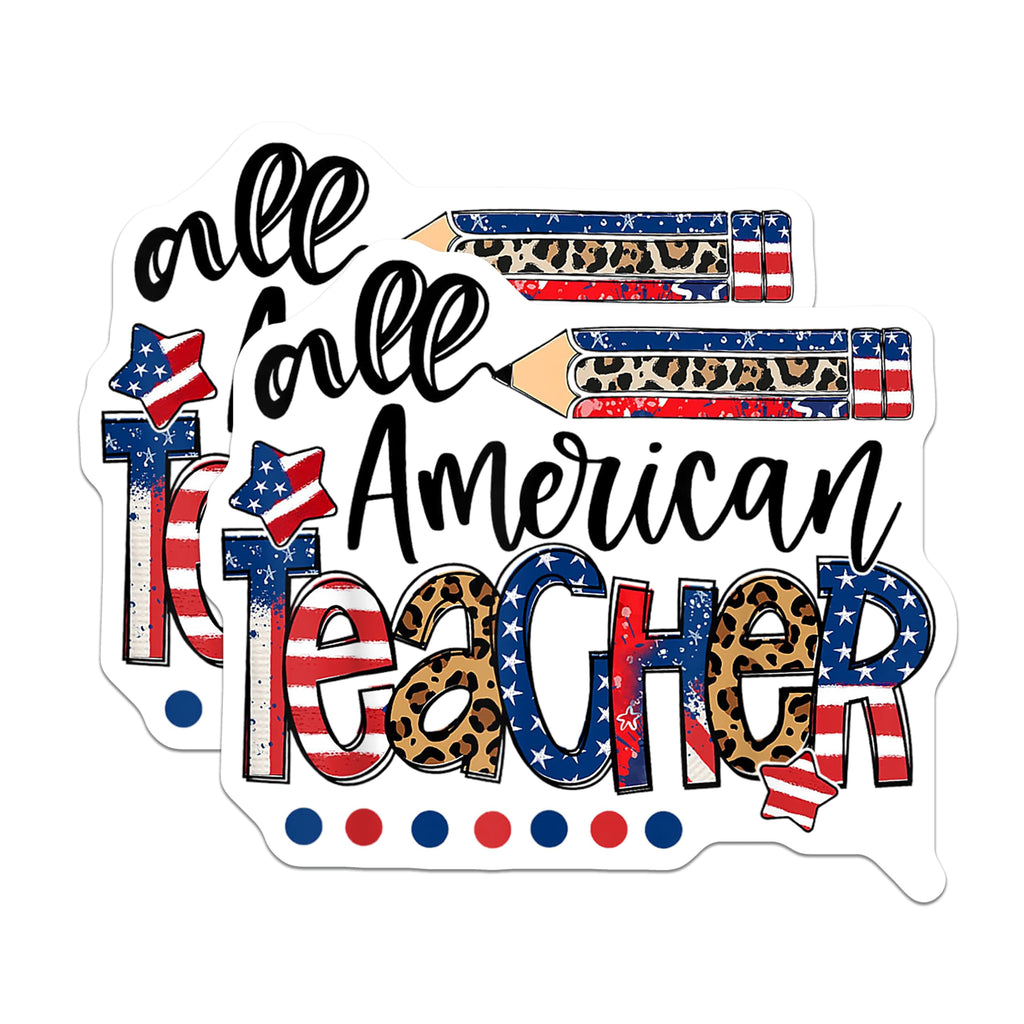 (2 Pack) All American Teacher Magnets - Patriotic Leopard Print School Decor - Educator Appreciation Present - 5 Inches On Longest Side - Thick Durable Magnet - Made in USA - MAG28361