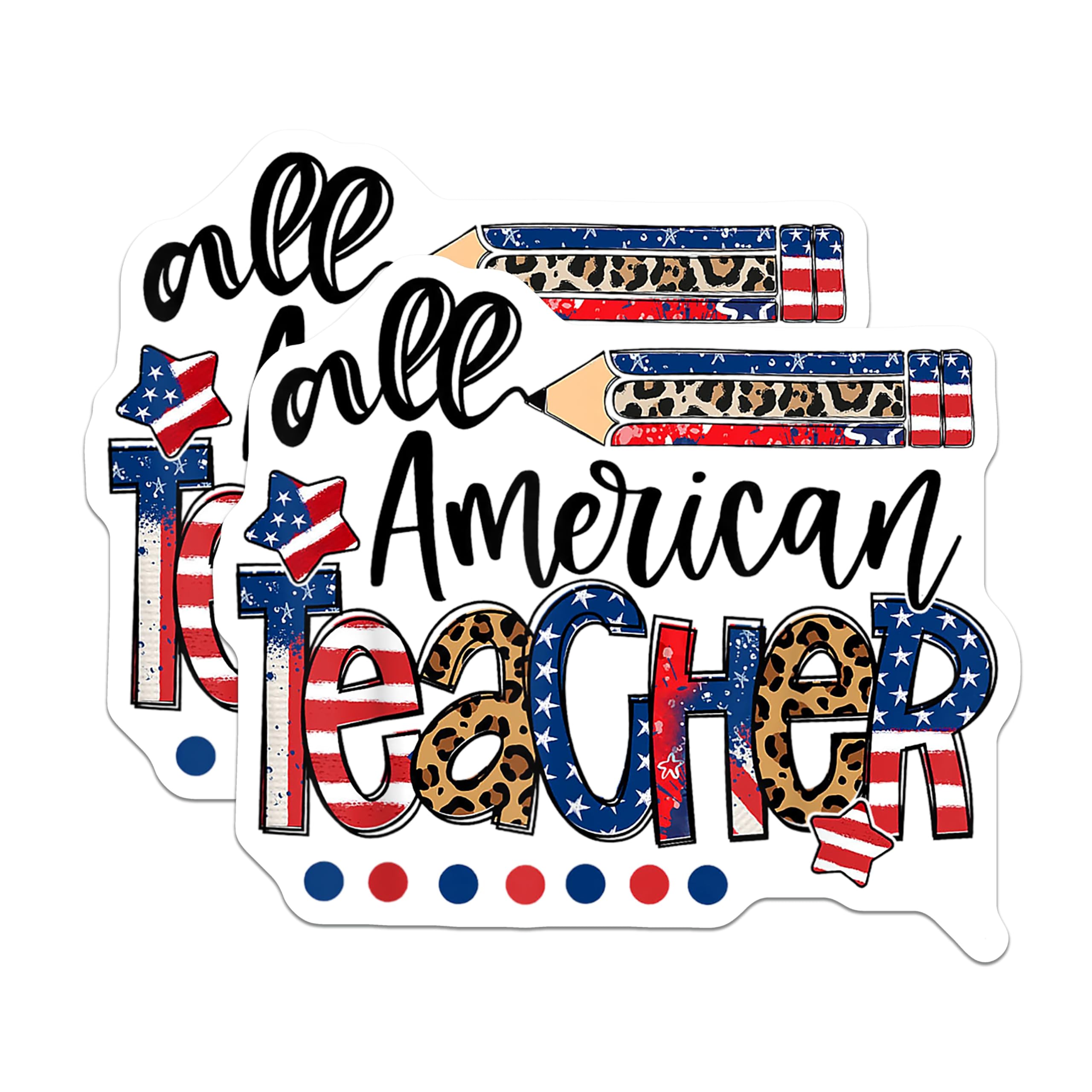 (2 Pack) All American Teacher Magnets - Patriotic Leopard Print School Decor - Educator Appreciation Present - 5 Inches On Longest Side - Thick Durable Magnet - Made in USA - MAG28361