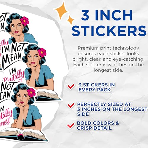 (3 Pack) Brutally Honest Decals - Sarcastic Woman - Pinup Girl Laptop Decal - 3 Inches On Longest Side - Easy Peel & Apply - Made in USA - 3MCS1767