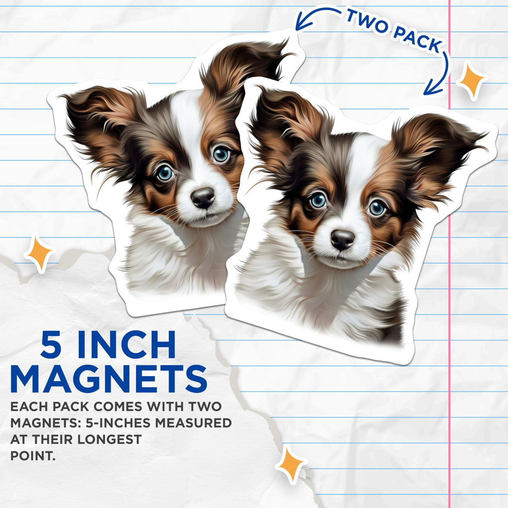 (2 Pack) Cute Papillon Puppy Magnets - Fluffy Dog Lover - Pet Parent Decor - 5 Inches On Longest Side - Thick Durable Magnet - Made in USA - MAG27537