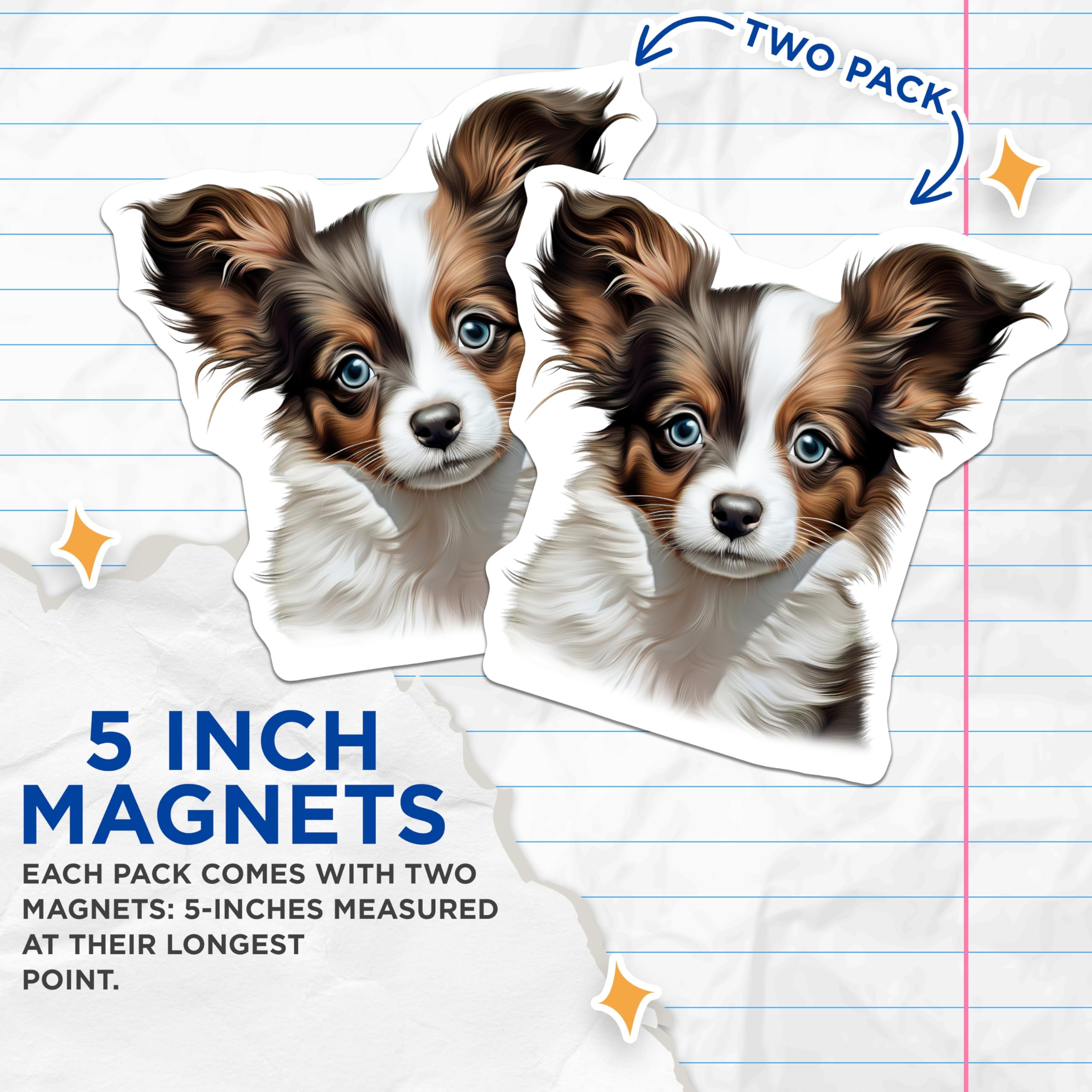 (2 Pack) Cute Papillon Puppy Magnets - Fluffy Dog Lover - Pet Parent Decor - 5 Inches On Longest Side - Thick Durable Magnet - Made in USA - MAG27537