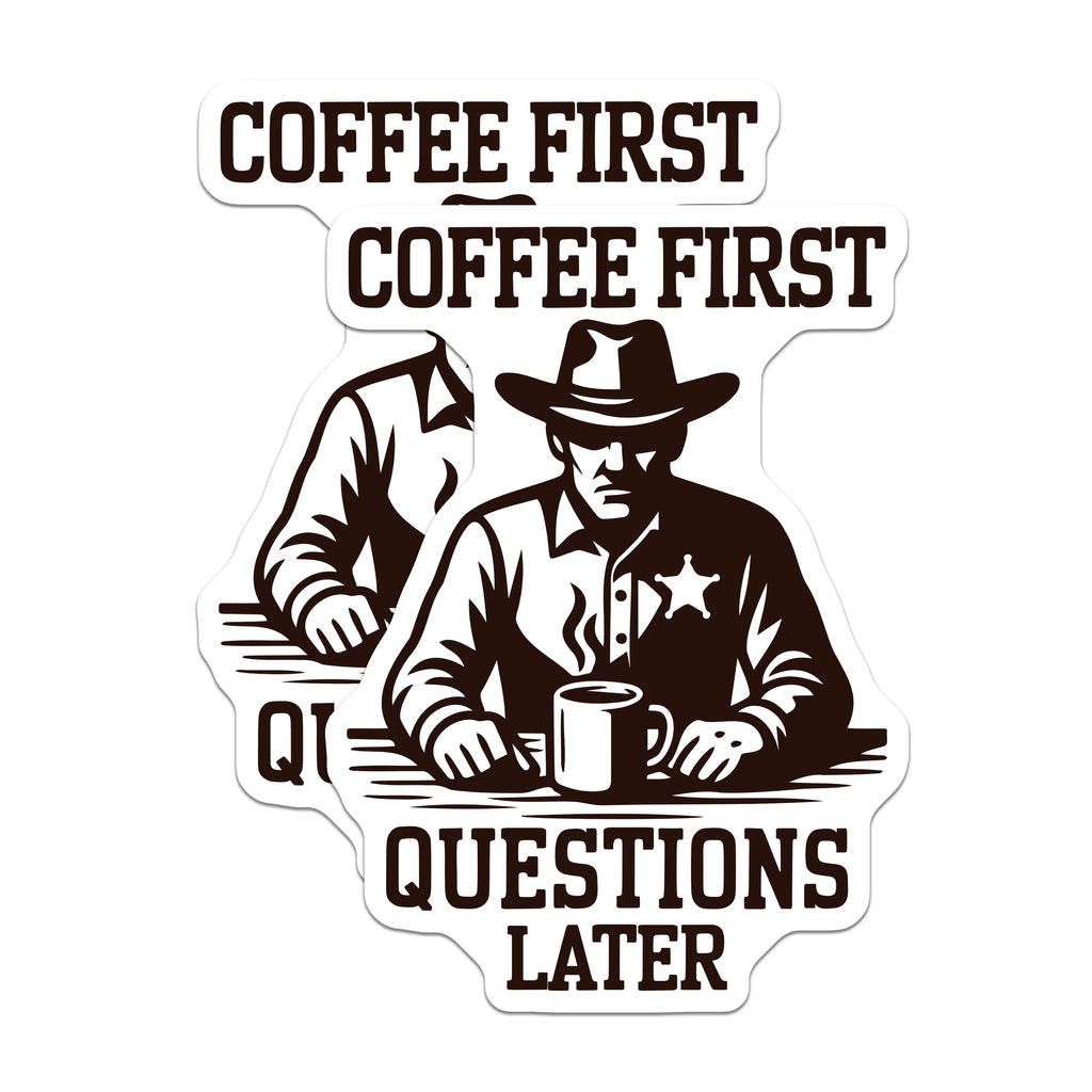 (2 Pack) Coffee First Questions Later Magnets - Cowboy Coffee Lover - Funny Morning Humor - Western Decor Magnets - 5 Inches On Longest Side - Thick Durable Magnet - Made in USA - MAG37701