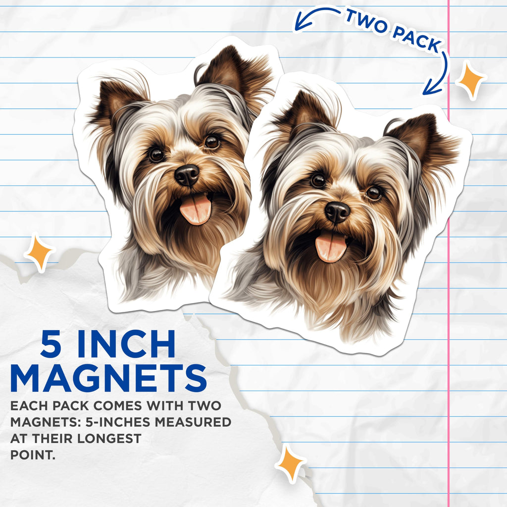 (2 Pack) Yorkshire Terrier Magnets - Cute Yorkie Art Decor - Dog Lover Refrigerator Adornment - 5 Inches On Longest Side - Thick Durable Magnet - Made in USA - MAG24402