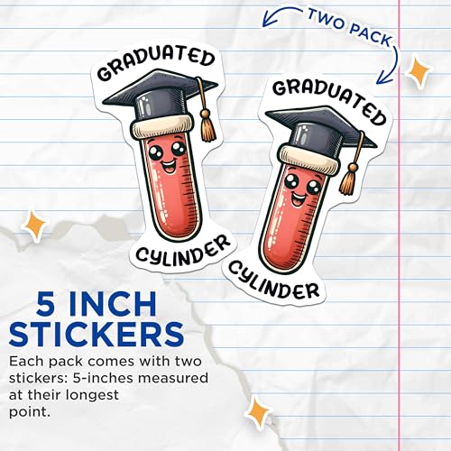 (2 Pack) Graduated Cylinder Stickers - Cute Lab Equipment - Science Lab Humor - 5" On Longest Side - Sticks to Smooth Flat Surfaces - Made in USA - BMCS8032