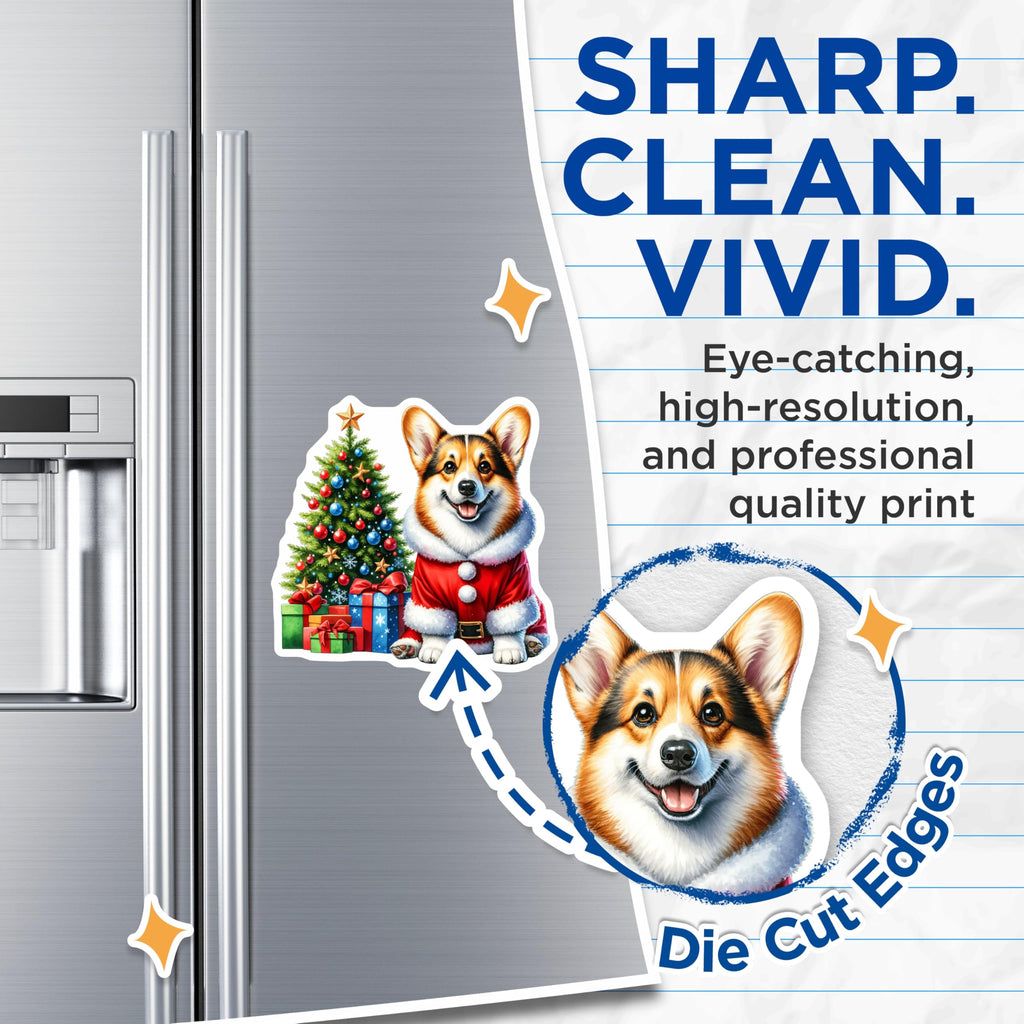 (2 Pack) Corgi Christmas Magnets - Santa Corgi Decor - Holiday Dog Lover Item - 5 Inches On Longest Side - Thick Durable Magnet - Made in USA - MAG23947
