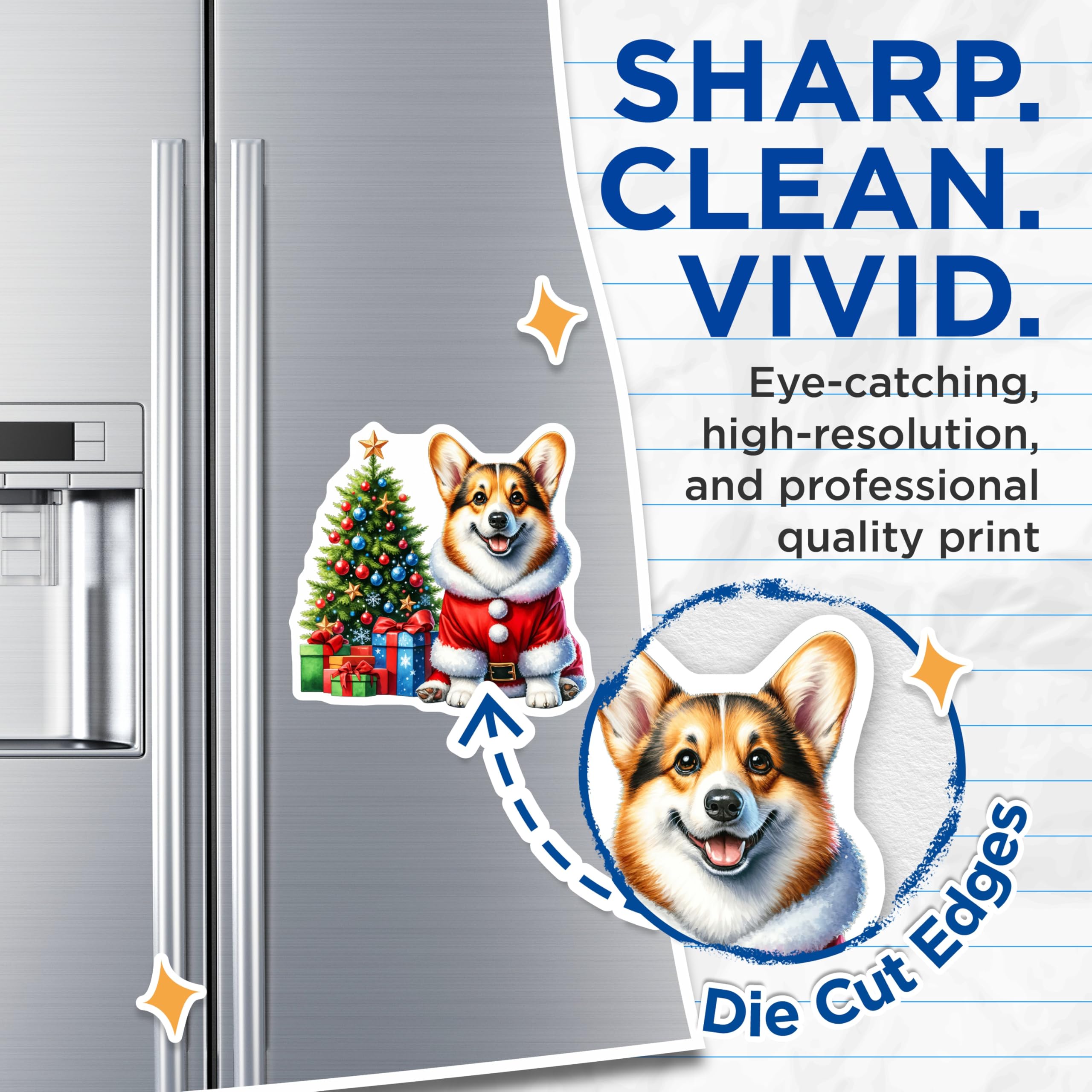 (2 Pack) Corgi Christmas Magnets - Santa Corgi Decor - Holiday Dog Lover Item - 5 Inches On Longest Side - Thick Durable Magnet - Made in USA - MAG23947