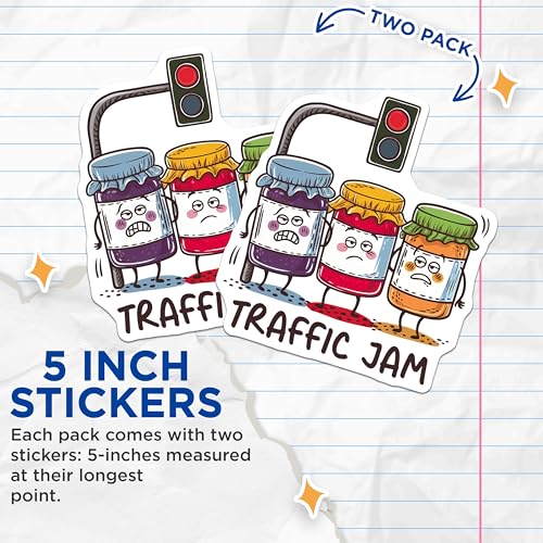 (2 Pack) Funny Food Stickers - Traffic Jam - Pun for Laptops Tablets Notebooks Water Bottles - 5" On Longest Side - Sticks to Smooth Flat Surfaces - Made in USA - BMCS7638
