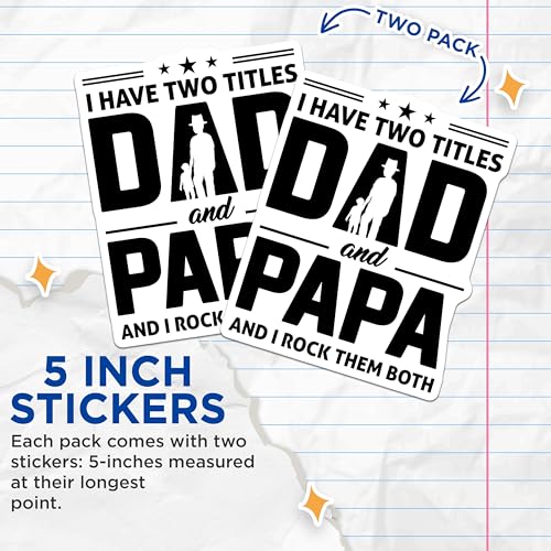 (2 Pack) Dad Papa Stickers - Funny Dad Meme - Fathers Day Stickers from Kids - 5" On Longest Side - Sticks to Smooth Flat Surfaces - Made in USA - BMCS4094
