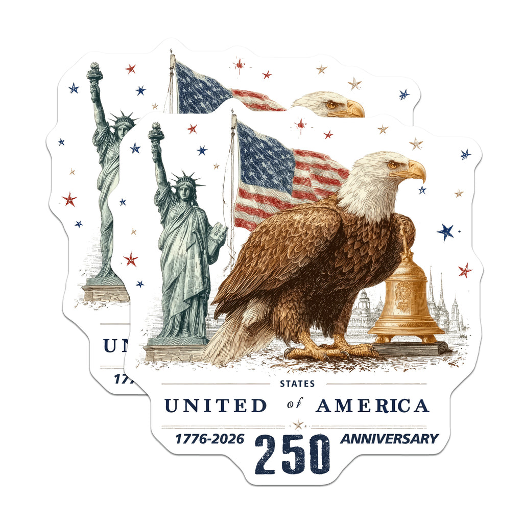 (2 Pack) USA 250th Anniversary Magnets - Patriotic Americana Decor - Bald Eagle Liberty Bell - 5 Inches On Longest Side - Thick Durable Magnet - Made in USA - MAG38907