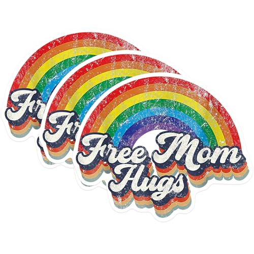 (3 Pack) Free Mom Hugs Decals - Rainbow Stickers - Loving Mother Decor - 3 Inches On Longest Side - Easy Peel & Apply - Made in USA - 3MCS0575