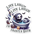 (2 Pack) Live Laugh Toaster Bath Stickers - Cute Grim Reaper Bathtub - Funny Kitchen Decor - Kawaii Skeleton Bat - 5" On Longest Side - Sticks to Smooth Flat Surfaces - Made in USA - BMCS6854