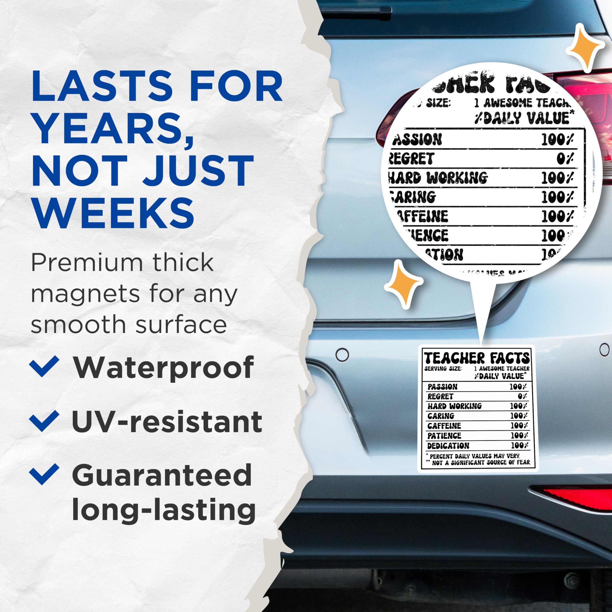(2 Pack) Teacher Facts Magnets - Awesome Teacher Appreciation - Teacher Nutritional Facts - 5" On Longest Side - Premium Magnet - for Cars, Refrigerators, Toolboxes, Lockers - Made in USA - MAG16292