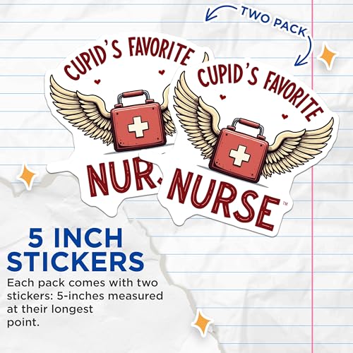 (2 Pack) Cupid's Favorite Nurse Stickers - Nurse Appreciation Stickers - Medical Humor Stickers - 5" On Longest Side - Sticks to Any Smooth Flat Surface - Made in USA - BMCS3077