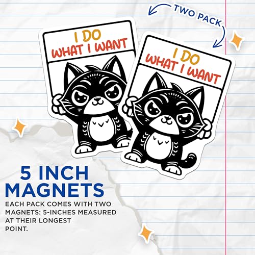 (2 Pack) Cat Attitude Magnets - Funny Cat Kitchen Decor - 5" On Longest Side - for Cars, Fridges, Toolboxes - Made in USA - MAG7335