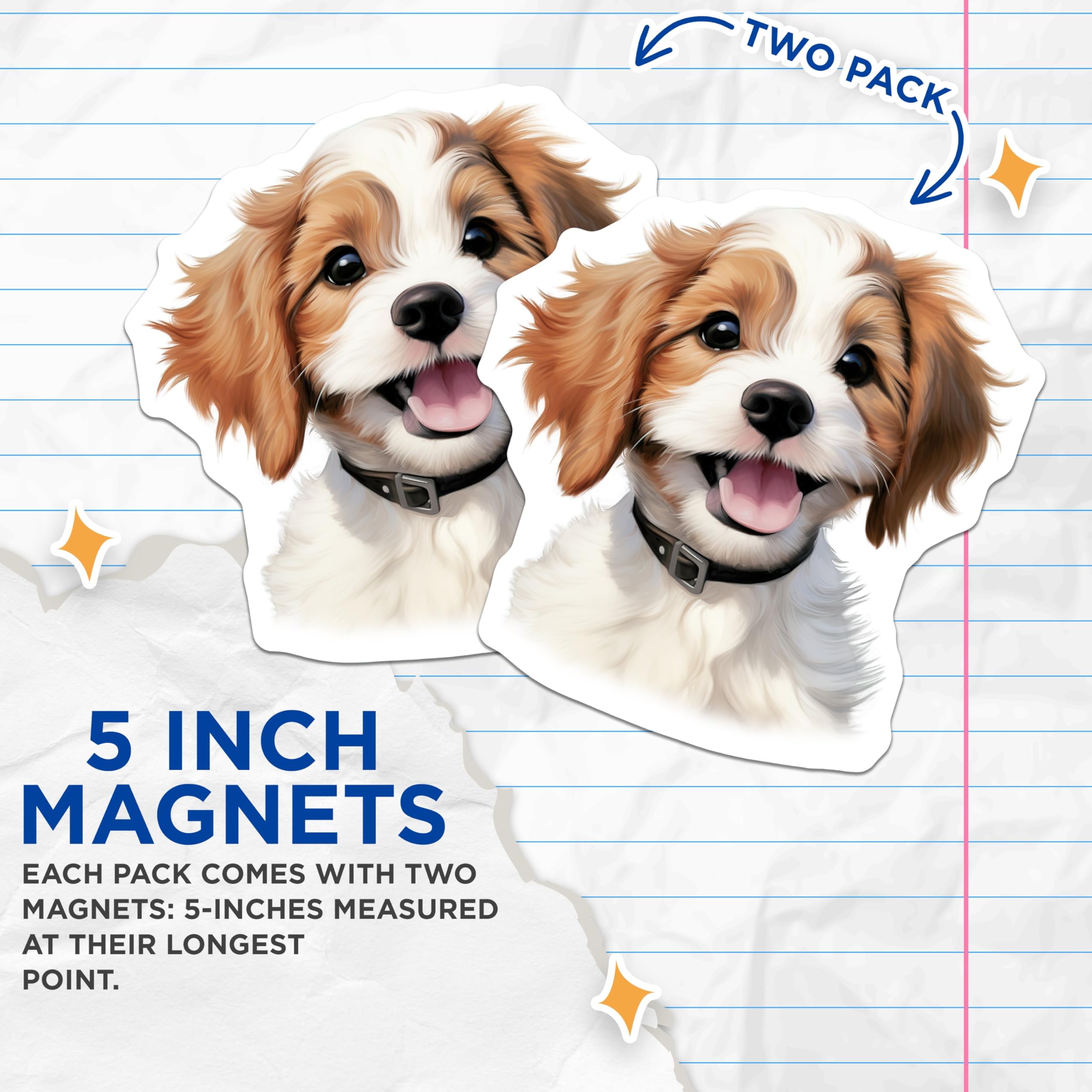 (2 Pack) Cute Puppy Magnets - Happy Dog Decor - Animal Lover Pet Accent - 5 Inches On Longest Side - Thick Durable Magnet - Made in USA - MAG29096
