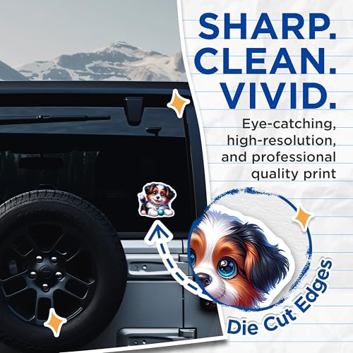 (2 Pack) Cute Puppy Stickers - Adorable Dog - Animal Lover Sticker Pack - 5" On Longest Side - Sticks to Smooth Flat Surfaces - Made in USA - BMCS9442