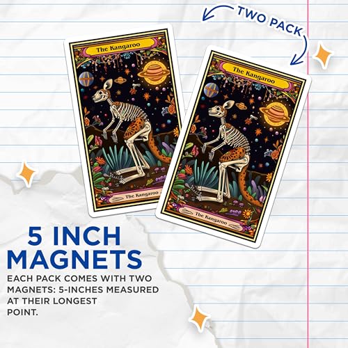 (2 Pack) The Kangaroo Magnets - Skeleton Animal Art Magnet - Cosmic Illustration - 5" On Longest Side - for Cars, Fridges, Toolboxes - Made in USA - MAG3643