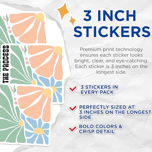 (3 Pack) Trust The Process Decals - Floral Laptop Decals - Inspirational Decal Stickers - 3 Inches On Longest Side - Easy Peel & Apply - Made in USA - 3MCS2605