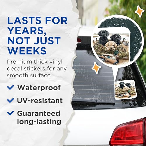(2 Pack) Duck Hunting Lab Puppies Stickers - Duck Hunting Dogs - Waterfowl Dog Art - 5" On Longest Side - Sticks to Smooth Flat Surfaces - Made in USA - BMCS8661