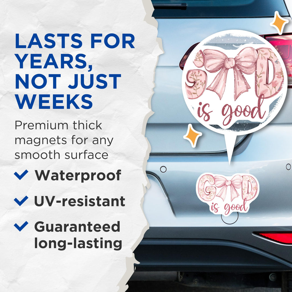 (2 Pack) God is Good Magnets - Inspirational Christian Decor - Faith Based Kitchen Accent - 5 Inches On Longest Side - Thick Durable Magnet - Made in USA - MAG26969