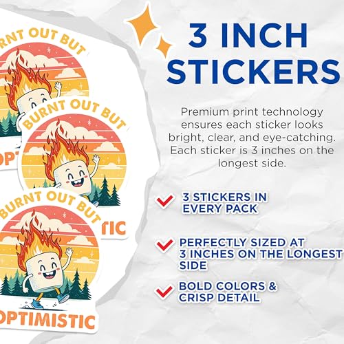 (3 Pack) Burnt Out Marshmallow Decals - Optimistic Stickers - Laptop Decals - 3 Inches On Longest Side - Easy Peel & Apply - Made in USA - 3MCS2097
