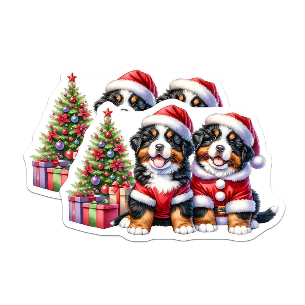 (2 Pack) Bernese Mountain Dog Puppies Magnets - Christmas Santa Pups - Holiday Pet Decor - 5 Inches On Longest Side - Thick Durable Magnet - Made in USA - MAG27503