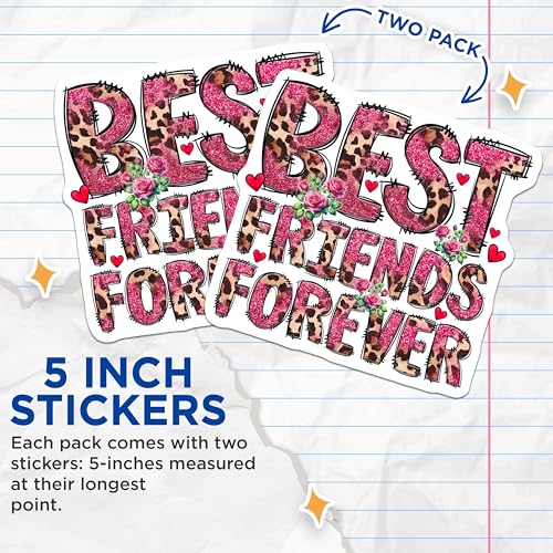 (2 Pack) Best Friends Forever Stickers - Leopard Print Stickers - Rose Heart Stickers - 5" On Longest Side - Sticks to Smooth Flat Surfaces - Made in USA - BMCS9668